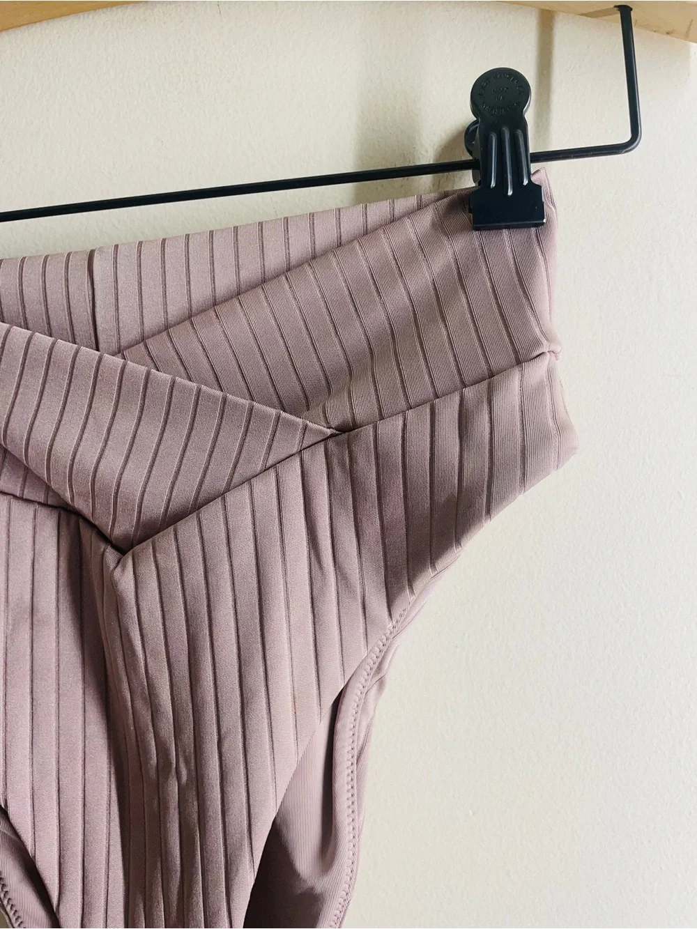 Aerie High Waisted High Cut Cheeky Bikini Bottom M Mauve Ribbed Crossover